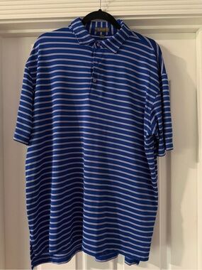Peter Millar Royal Blue & White Striped Polo